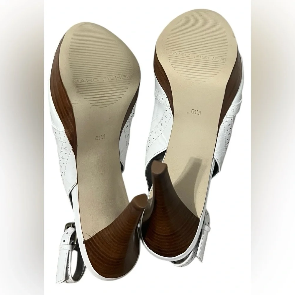 Marc Fisher women’s 6.5 open toe white spiked 4” heels with ankle straps